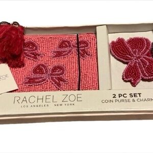 Pink Beaded Bow Bag Set and Charm NWT